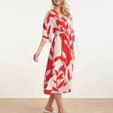 Vestido Maxi com Estampado Botânico em Vermelho e Rosa | Red - Pink
