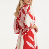 Vestido Maxi com Estampado Botânico em Vermelho e Rosa | Red - Pink