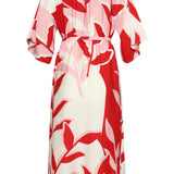 Vestido Maxi com Estampado Botânico em Vermelho e Rosa | Red - Pink