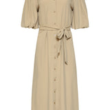 Vestido Midi Abotoado em Tecido Travel Luxuoso com Stretch | Dark Sand