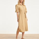 Vestido Midi Abotoado em Tecido Travel Luxuoso com Stretch | Dark Sand
