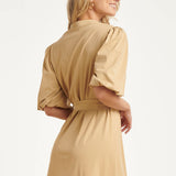 Vestido Midi Abotoado em Tecido Travel Luxuoso com Stretch | Dark Sand