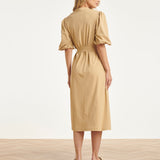 Vestido Midi Abotoado em Tecido Travel Luxuoso com Stretch | Dark Sand