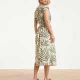 Midi Jurk Met Groene Bladprint En Ceintuur | Jade - Off White