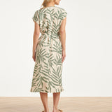 Midi Jurk Met Groene Bladprint En Ceintuur | Jade - Off White
