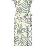 Midi Jurk Met Groene Bladprint En Ceintuur | Jade - Off White