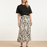 Saia Midi com Estampado Zebra Off-White/Preto | Off White - Black