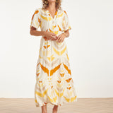 Vestido Midi com Decote V e Estampado Azteca a Laranja | White - Yellow
