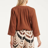 Mousseline Top met V-hals | Brown