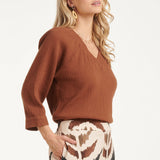 Mousseline Top met V-hals | Brown