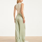 Mouwloze Rib Top Met Contrasterende Boorden | Off White - Soft Green