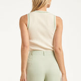 Mouwloze Rib Top Met Contrasterende Boorden | Off White - Soft Green