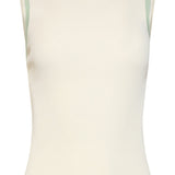 Mouwloze Rib Top Met Contrasterende Boorden | Off White - Soft Green