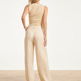 Mouwloze Rib Top Met Contrasterende Boorden | Sand - Off White