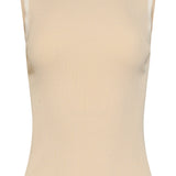 Mouwloze Rib Top Met Contrasterende Boorden | Sand - Off White