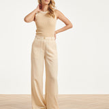 Mouwloze Rib Top Met Contrasterende Boorden | Sand - Off White