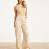 Mouwloze Rib Top Met Contrasterende Boorden | Sand - Off White