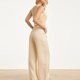 Mouwloze Rib Top Met Contrasterende Boorden | Sand - Off White