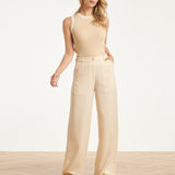 Mouwloze Rib Top Met Contrasterende Boorden | Sand - Off White
