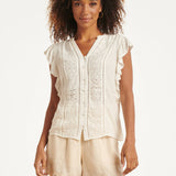 Off White Blouse Met Broderie En Ruffle Mouwen | Off White