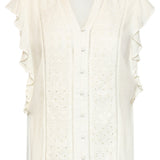 Off White Blouse Met Broderie En Ruffle Mouwen | Off White