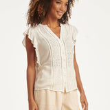 Off White Blouse Met Broderie En Ruffle Mouwen | Off White