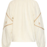 Off White Blouse Met Gouden Borduursels En Koorddetail | Off White - Sand