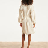 Off White Jurk Met Gouden Borduursels En Taille Elastiek | Off White - Sand