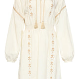 Off White Jurk Met Gouden Borduursels En Taille Elastiek | Off White - Sand