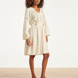 Off White Jurk Met Gouden Borduursels En Taille Elastiek | Off White - Sand