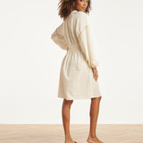 Off White Jurk Met Gouden Borduursels En Taille Elastiek | Off White - Sand