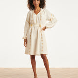 Off White Jurk Met Gouden Borduursels En Taille Elastiek | Off White - Sand