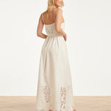 Off White Maxi Jurk Met Broderie En Ceintuur | White