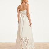 Off White Maxi Jurk Met Broderie En Ceintuur | White