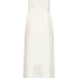Off White Maxi Jurk Met Broderie En Ceintuur | White