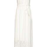 Off White Maxi Jurk Met Broderie En Ceintuur | White