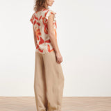 Oranje Bloe Print Blouse Met Knoopsluiting En Korte Mouwen | Sand - Muticolour