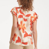 Oranje Bloe Print Blouse Met Knoopsluiting En Korte Mouwen | Sand - Muticolour