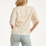 Pailletten Top Met Korte Mouwen En Relaxte Fit | Off White - Silver