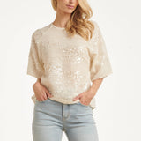 Pailletten Top Met Korte Mouwen En Relaxte Fit | Off White - Silver