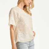 Pailletten Top Met Korte Mouwen En Relaxte Fit | Off White - Silver
