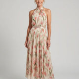 Aurelle | Vestido Midi Floral com Decote Halter