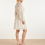 Vestido Curto Romântico com Babados e Cordão na Cintura | Off White