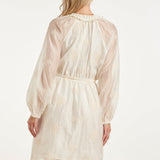 Vestido Curto Romântico com Babados e Cordão na Cintura | Off White