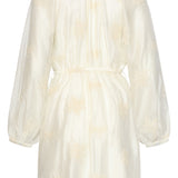 Vestido Curto Romântico com Babados e Cordão na Cintura | Off White