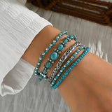 Conjunto de Pulseiras com Pérolas Turquesa