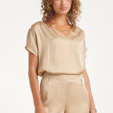 Top de Cetim com Decote V | Dark Sand