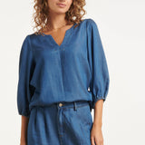 Top de Tencel Denim Fluido | Medium Blue Denim