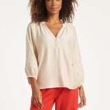 Soepelvallende Blouse Met Geborduurde Mouwen | Off White