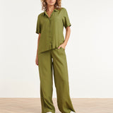 Calças Wide Leg Elegantes com Cintura Lisa | Army